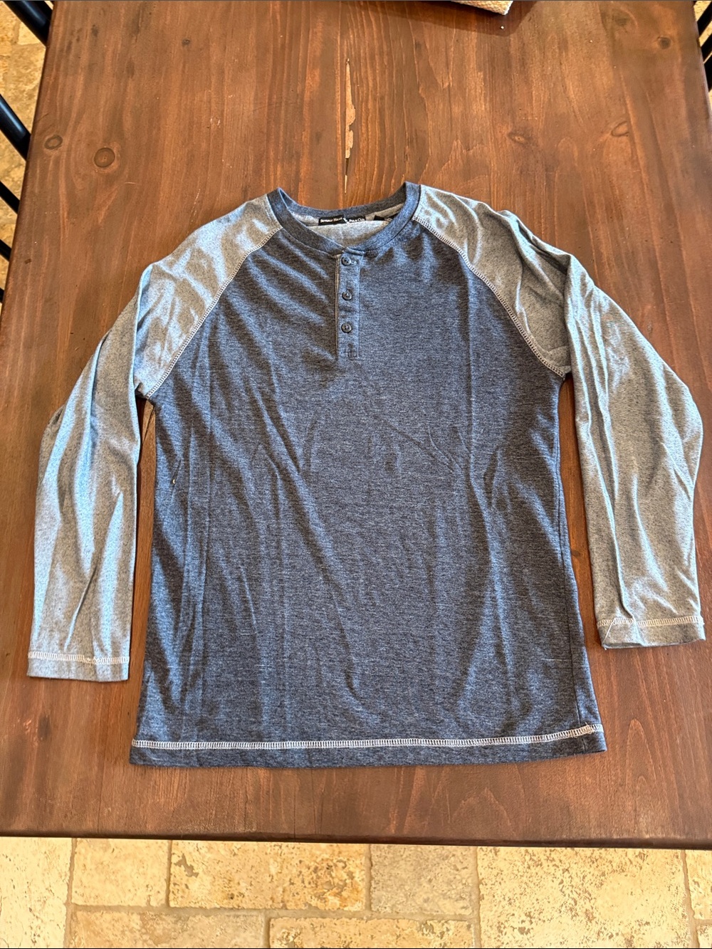 Beverly Hills Polo Club Two-Tone Long Sleeve Henley - Navy and Light Gray